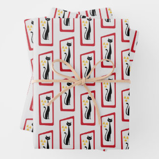 Schrödinger's Cat Mid Century Modern red Wrapping Paper Sheet