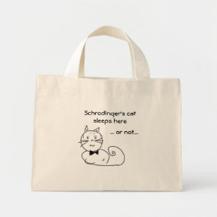 Schrodinger's cat sleeps here... mini tote bag