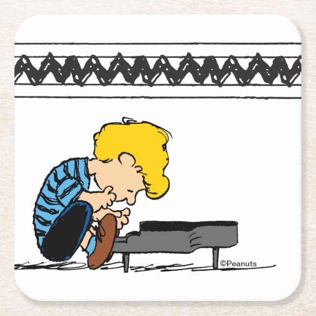 Schroeder Charlie Brown Music Square Paper Coaster (Front)