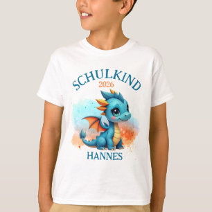 Schulkind 2026 Niedlicher Babydrache blau orange T-Shirt