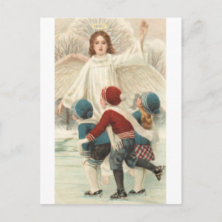 Schutzengel und Eislauf Schlittschuh Postcard