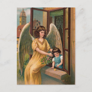 Schutzengel und Mädchen am Fenster Postcard