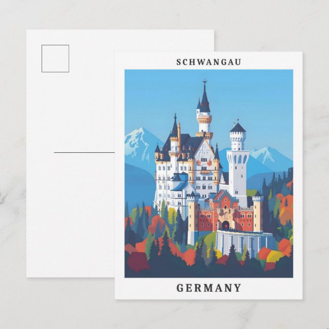 Schwangau Germany Elegant Art Vintage Travel Postcard (Front/Back)