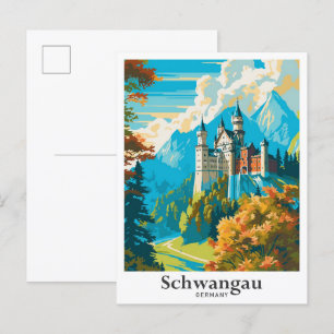 Schwangau Germany Vintage Travel Illustration Postcard