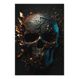 Schwarz matter Totenkopf mit Kupfer Splitter Photo Print