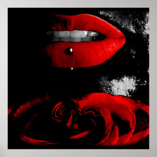 Schwarz weiß+color key - Rote Lippen Poster