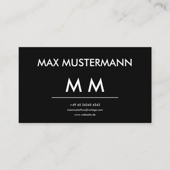 Schwarz Weiß Visitenkarte Selbst Gestalten Templat Business Card (Front)