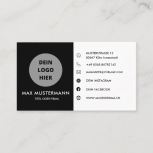 Schwarz/Weiß Visitenkarte Selbst Gestalten Vorlag Business Card