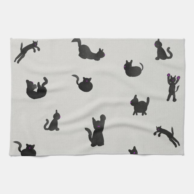 Schwarze Katzen Aquarell Muster Tea Towel (Horizontal)