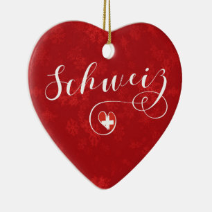 Schweiz Heart, Christmas Tree Ornament, Swizerland Ceramic Tree Decoration