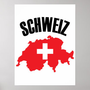 Schweiz Switzerland Map Flag Poster