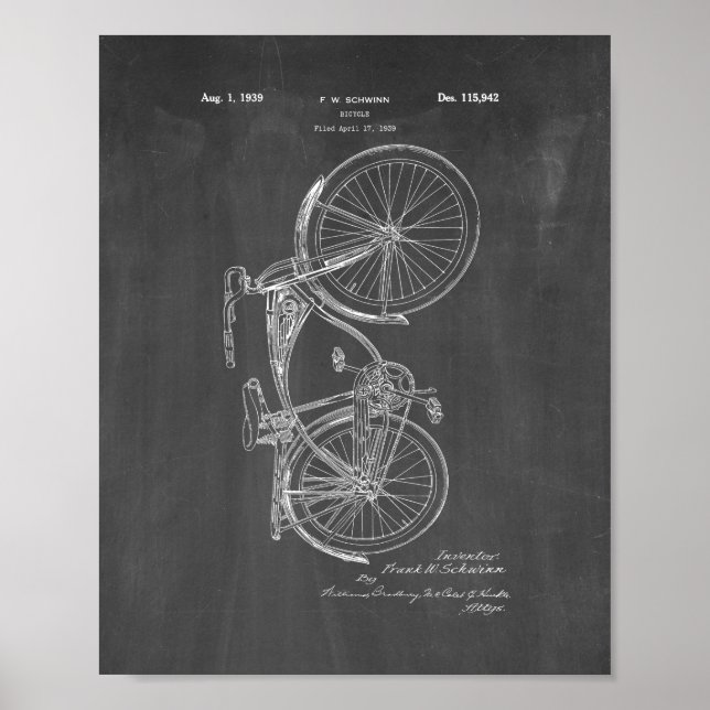 Schwinn Bicycle Patent - Chalkboard Poster (Front)