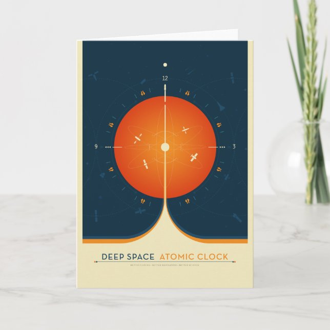 Sci-Fi Ad, Orange Atomic Clock, Deep Space Card (Front)