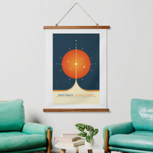 Sci-Fi Ad, Orange Atomic Clock, Deep Space Hanging Tapestry