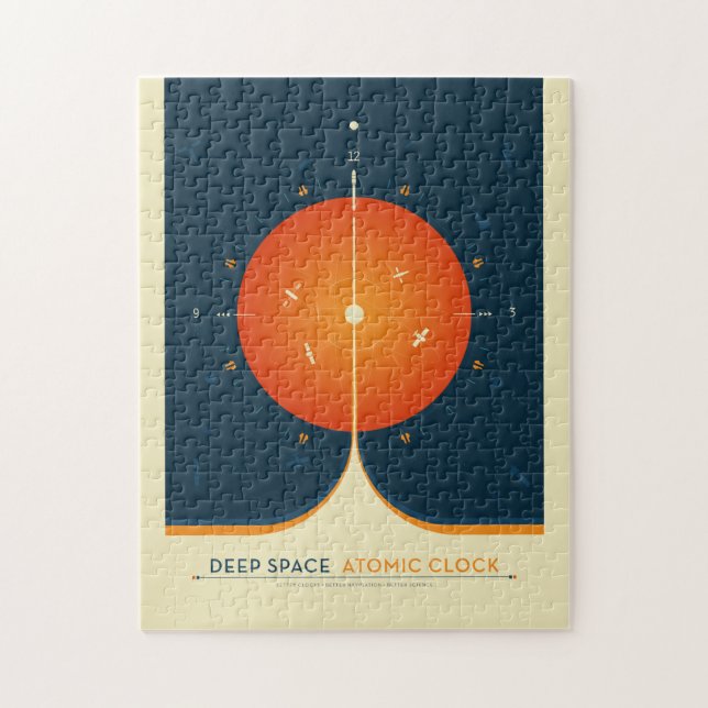 Sci-Fi Ad, Orange Atomic Clock, Deep Space Jigsaw Puzzle (Vertical)