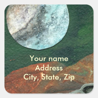 Sci-Fi alien moon rise over bare rock, green skies Square Sticker