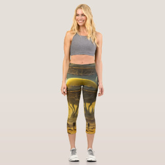Sci-Fi Alien World View Planet Ufo Tower Capri Leggings