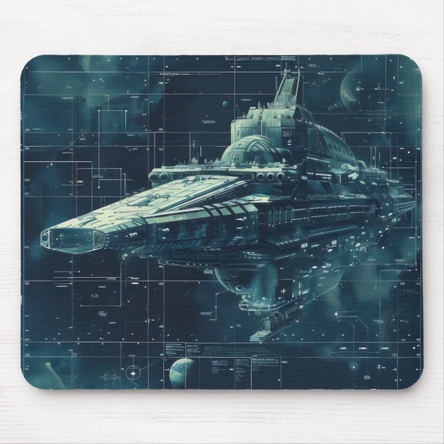 Sci-Fi Battleship Diagram Mouse Pad (Front)