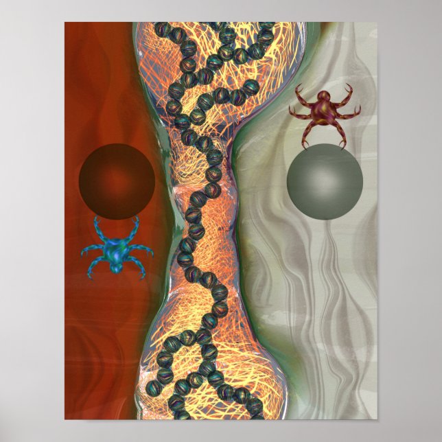 Sci-fi biological abstract with floating orbs poster (Front)
