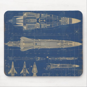 Sci-Fi Blueprint Rocket Mouse Pad