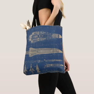 Sci-Fi Blueprint Rocket Tote Bag
