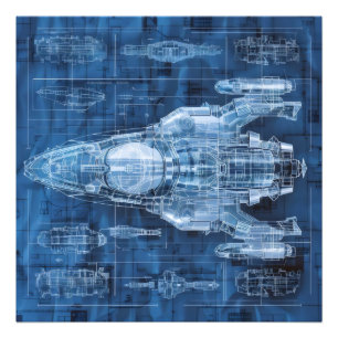 Sci-Fi Blueprint Space Ship Photo Print