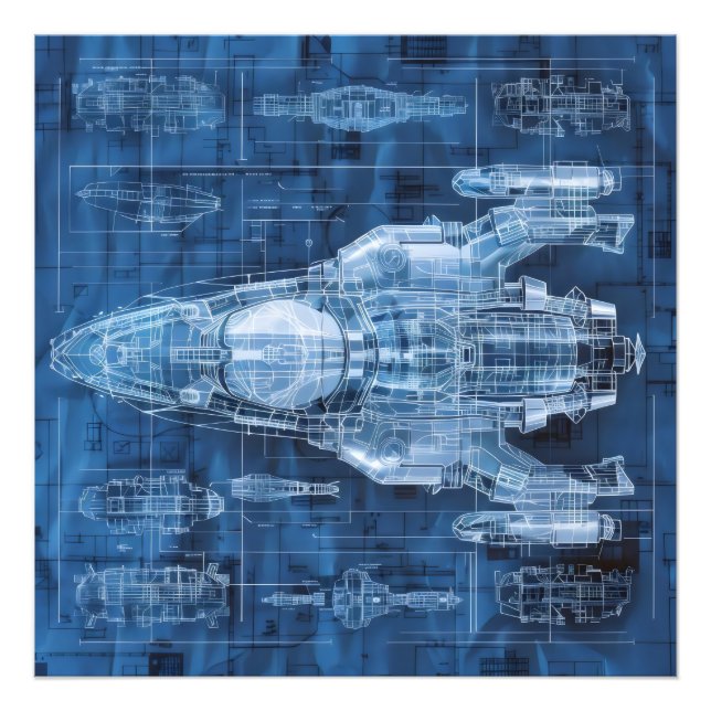 Sci-Fi Blueprint Space Ship Photo Print (Front)