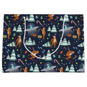 Sci-Fi Christmas Big Foot, Aliens, & Reindeer Large Gift Bag