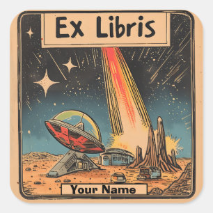Sci-Fi Comic Bookplate Square Sticker