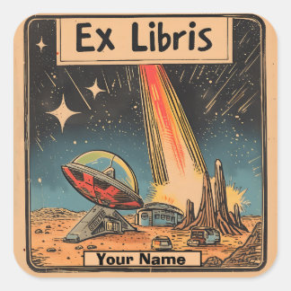 Sci-Fi Comic Bookplate Square Sticker