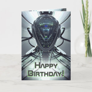 Sci-Fi Cyber Droid Fighter Pilot Birthday  Card