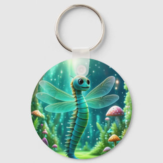 Sci-Fi fantasy art with dragonfly and mushroom art Key Ring