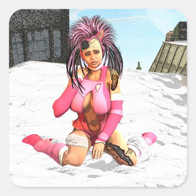 Sci Fi Female Cyborg Square Sticker (Front)
