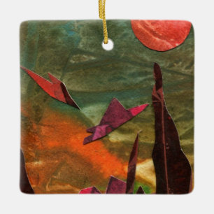 Sci-Fi "Fire Birds" alien life fly over their nest Ceramic Ornament
