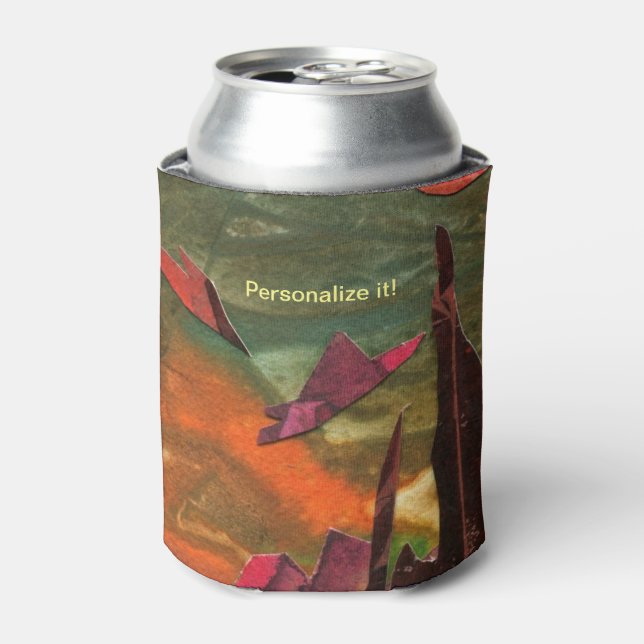 Sci-Fi "Fire Birds" alien life forms in flight Can Cooler (Can Front)