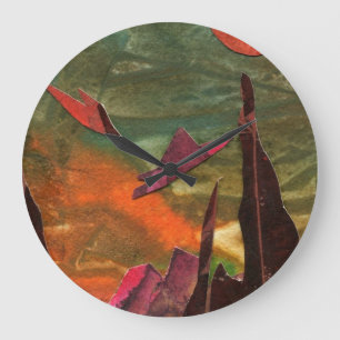Sci-Fi "Fire Birds" alien life forms in flight Large Clock