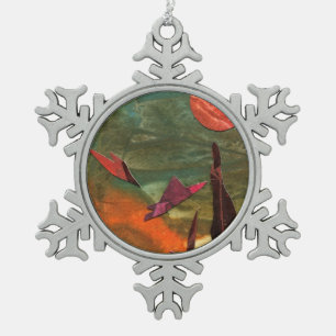 Sci-Fi "Fire Birds" alien life forms in flight Snowflake Pewter Christmas Ornament