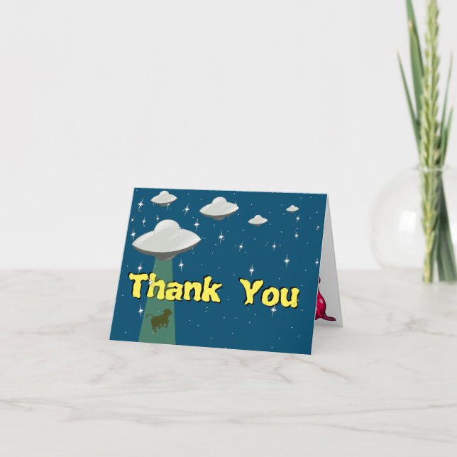 Sci Fi Flying Saucer ow Abduction Thank You Card (Front)