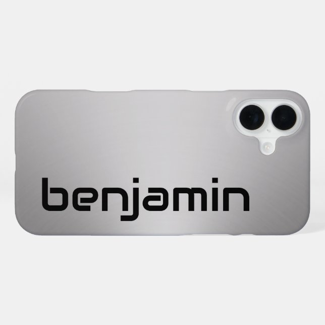 Sci Fi Font Silver and Black Text Name Template iPhone Case (Back Horizontal)