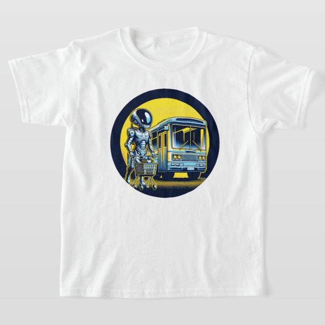 Sci-Fi in Daily Life - Funny Alien & Robot Design T-Shirt (Laydown)
