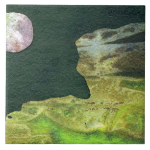Sci-Fi pink moon in low orbit around alien world Tile