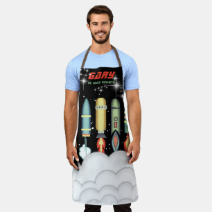 Sci-fi retro rockets outer space personalized apron