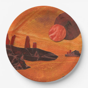 Sci-Fi "Seas of Fire" double suns, lava seas world Paper Plate