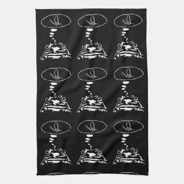 Sci-Fi smart animals "Hungry Frog Dreams"          Tea Towel (Vertical)