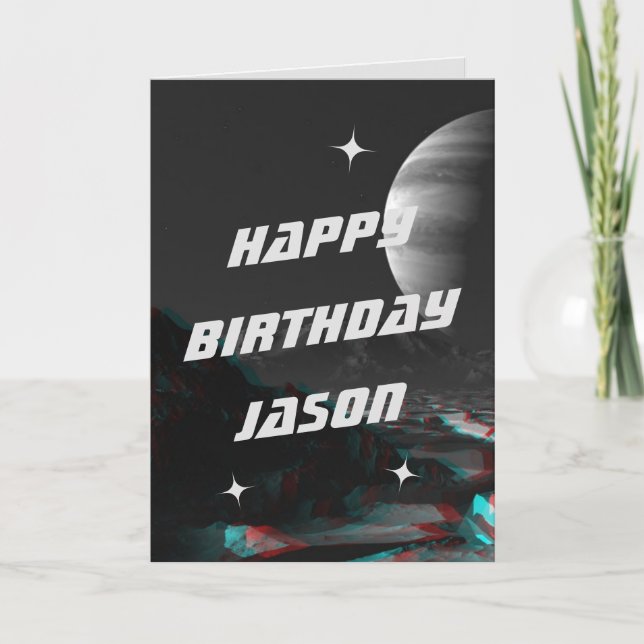 Sci-Fi Space 3D Anaglyph Birthday Card (Front)