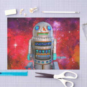 Sci fi toy robot red galaxy cool retro birthday tissue paper