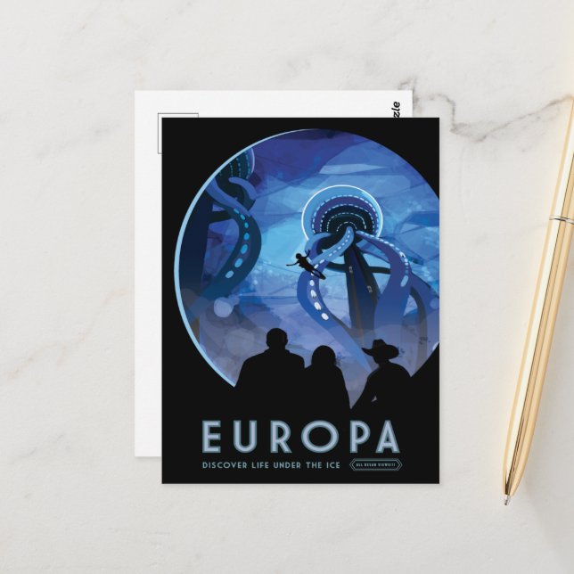 Sci-Fi Travel Ad, Moon Europa Postcard (Front/Back In Situ)
