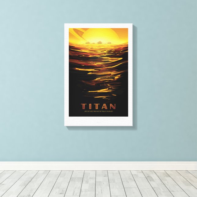 Sci-Fi Travel Ad, Moon Titan Canvas Print (Insitu(Wood Floor))