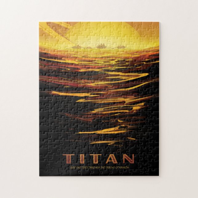 Sci-Fi Travel Ad, Moon Titan Jigsaw Puzzle (Vertical)