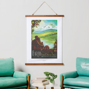 Sci-Fi Travel Ad, Planet Earth Hanging Tapestry